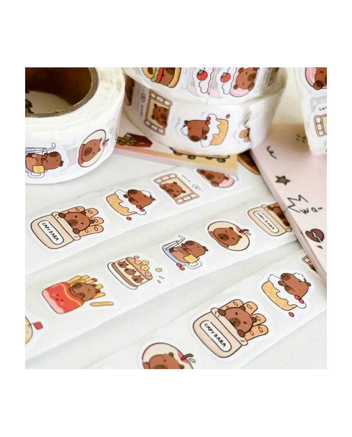 Rouleau de 500 Autocollants Capybara