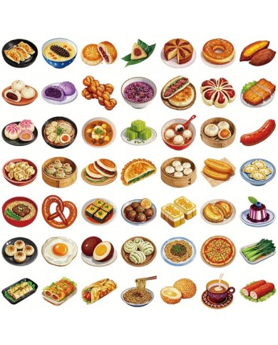 Autocollants Petit-Dej Asiatique (50pcs)