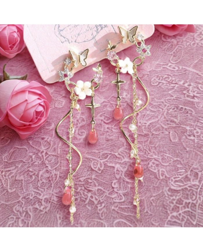 Boucles d'Oreilles Papillons & Perles