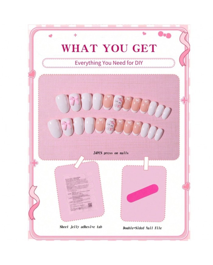 Faux ongles Hello Kitty (Press-on nails) – 24 pièces
