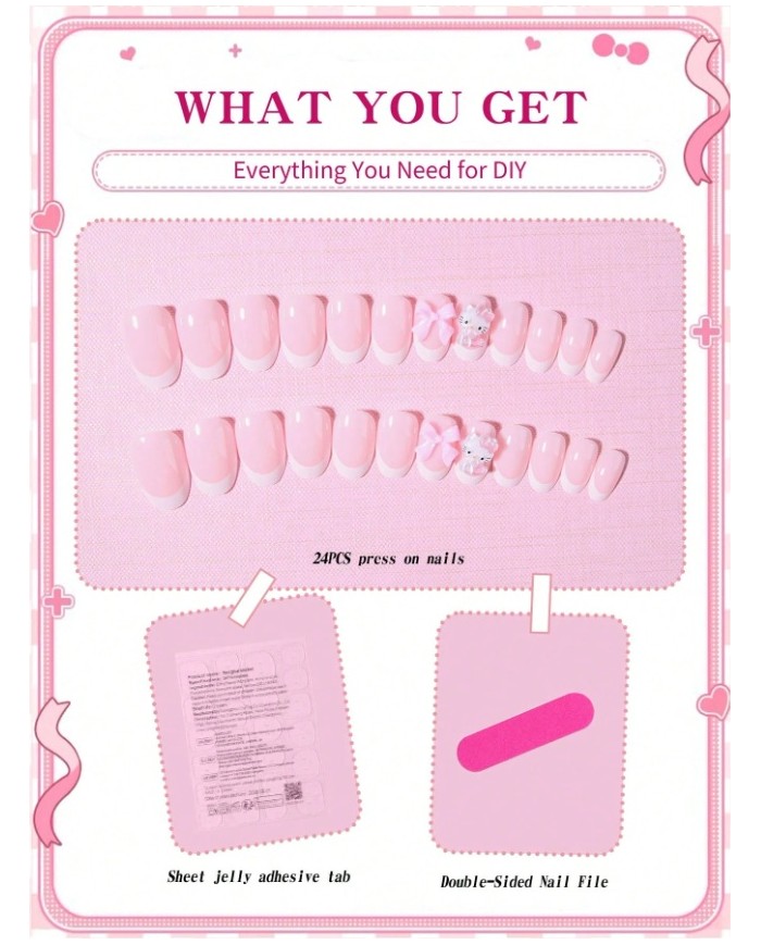 Faux ongles Hello Kitty (Press-on nails) – 24 pièces