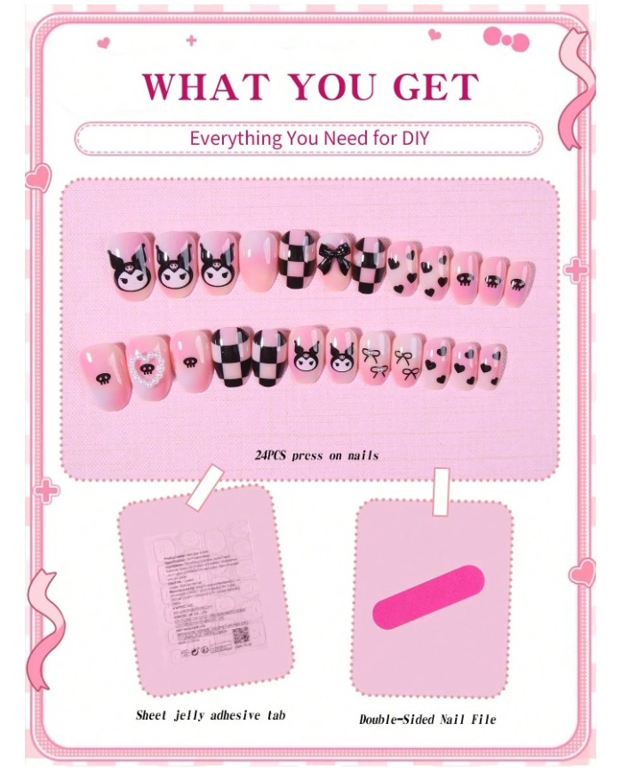 Faux ongles Kuromi (Press-on nails) – 24 pièces