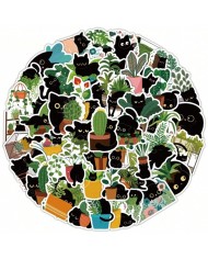 Planches d'Autocollants Chats Noirs & Plantes (60pcs)