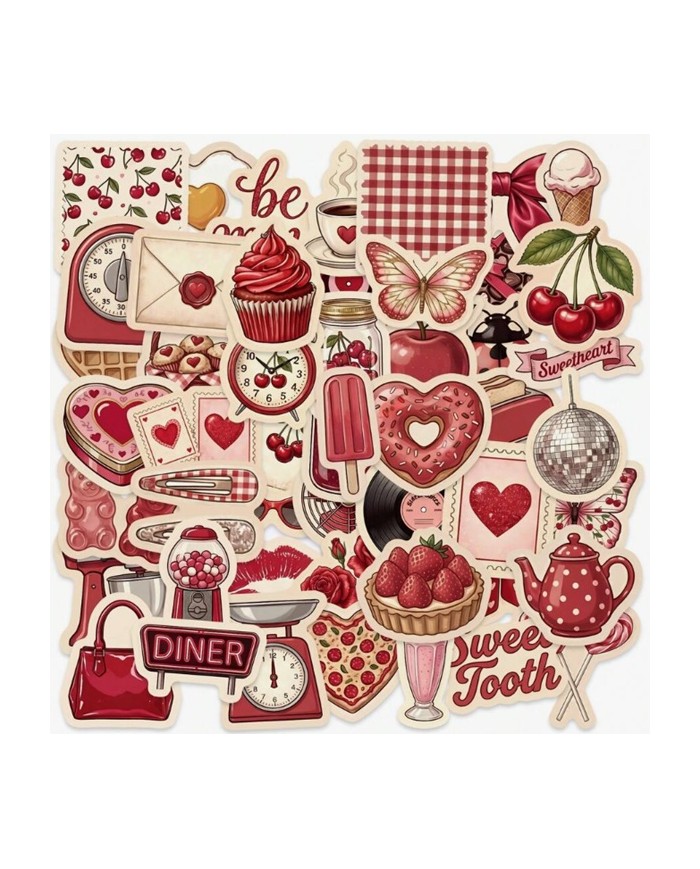 Autocollants Rétro Rouge (50pcs)