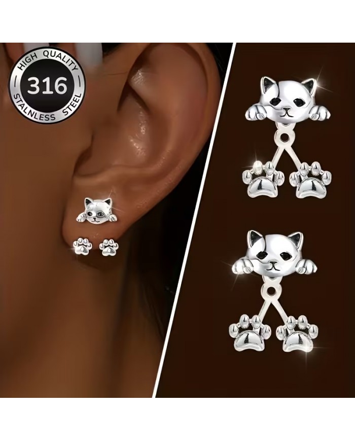 Boucles d'Oreilles Chats (acier inoxydable 316)