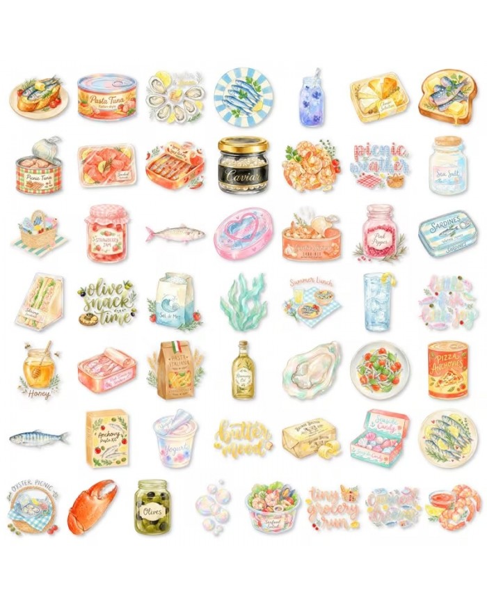 Autocollants Pique-nique en Bord de Mer (50pcs)